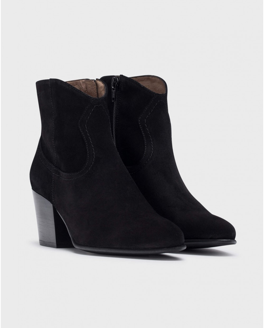 Wonders Cane Black Suede Ankle Boot