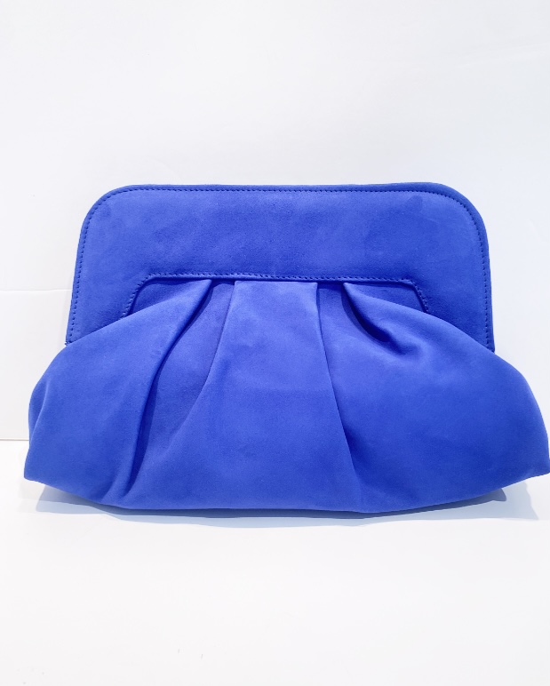Marian Electric Blue Suede Gathered Clutch